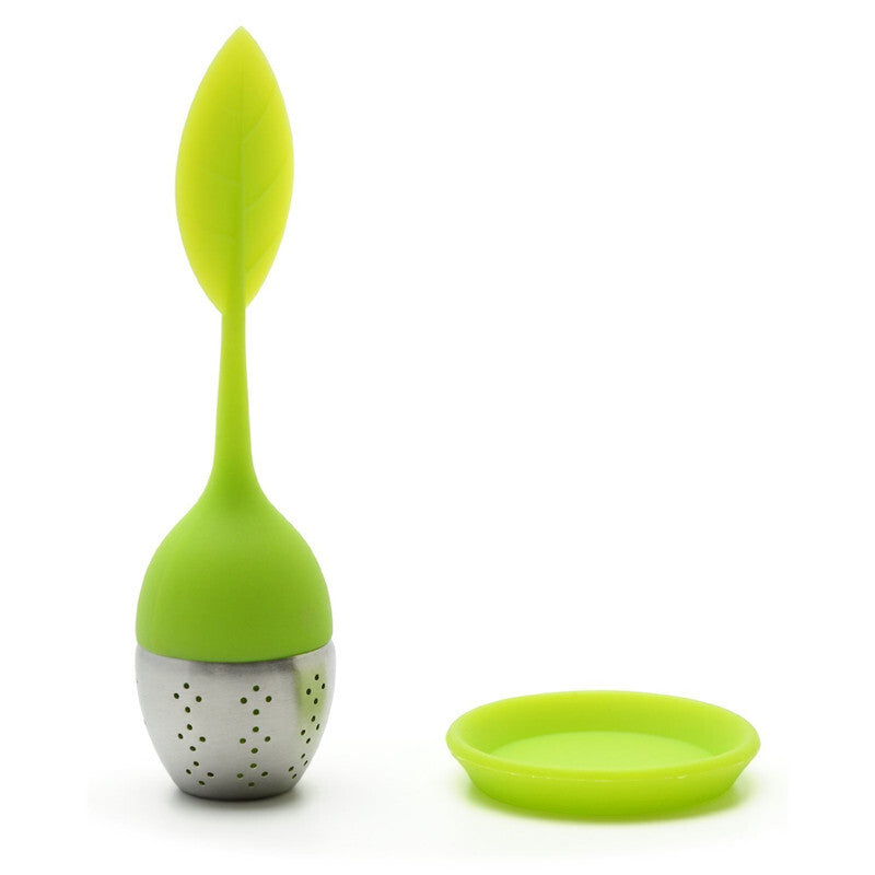 Set of 2 Tea Infuser Leaf Strainer Handle with Steel Ball Silicone Leaf Lid