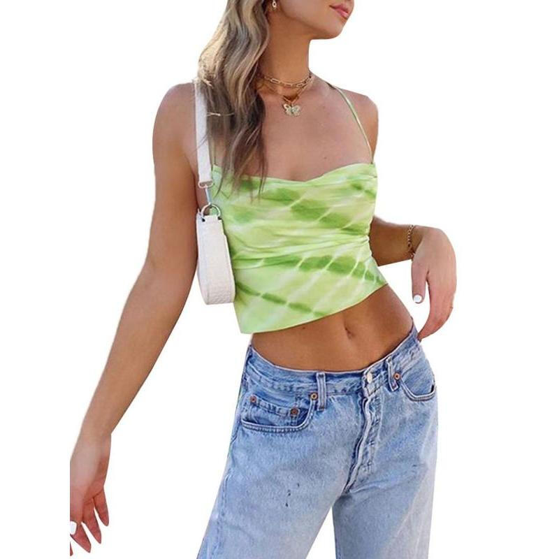 Tie-Dye Sleeveless Camisole Tank Top - Green