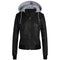 Toponeto Women Outwear Hooded Slim Leather Jacket - Black