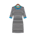 New Style Women Stripe Mini Dress Half Sleeve Round Contrast Neck One-piece Pencil Dress Blue