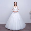 V-Neck Appliques Crystal Wedding Dress - White