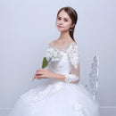 V-Neck Appliques Crystal Wedding Dress - White