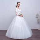 V-Neck Appliques Crystal Wedding Dress - White