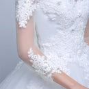 V-Neck Appliques Crystal Wedding Dress - White