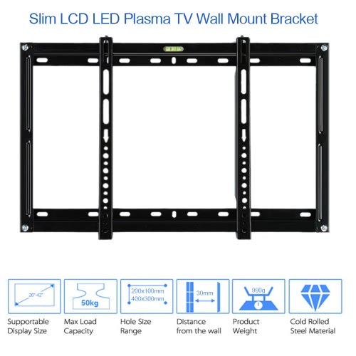 دعامة تثبيت على الحائط لتلفزيون البلازما LED LCD رفيعة مقاس 26 ~ 42 بوصة بحد أقصى VESA 400*300 مم سعة وزن فائقة القوة 110 رطل