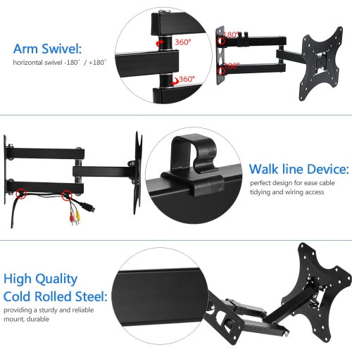 Articulating Plasma Swivel LCD LED TV Wall Mount Bracket 17 22 26 32 36 37 Inch