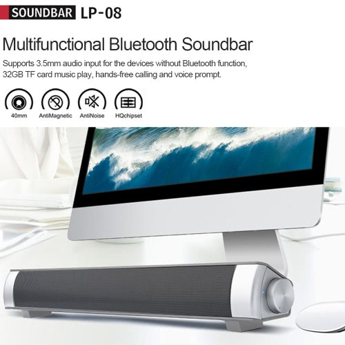 BT Sound Bar BT Speakers Home Theater Super Bass Subwoofer Hands-free Support AUX IN TF Card Music Play Silver-grey for TV PC Tablets Smart Phones