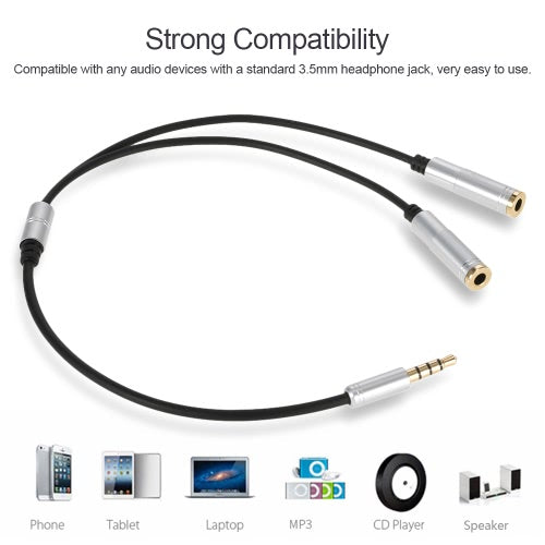 3.5mm Audio Splitter Cable AUX Stereo 1 Male to 2 Female Headphone Extension Cable Adapter for Smart Phone Tablet PC Laptop other 3.5mm Audio Devices Black