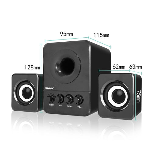 SADA D-203 USB Wired Combination Speaker Computer Speaker Bass Stereo Music Player Subwoofer Sound Box for Desktop Laptop Notebook Tablet PC Smart Phone