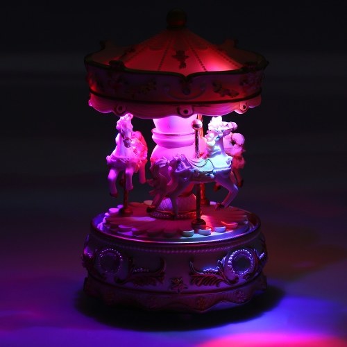 Mini Carousel Clockwork Castle in the Sky Music Box Colorful LED