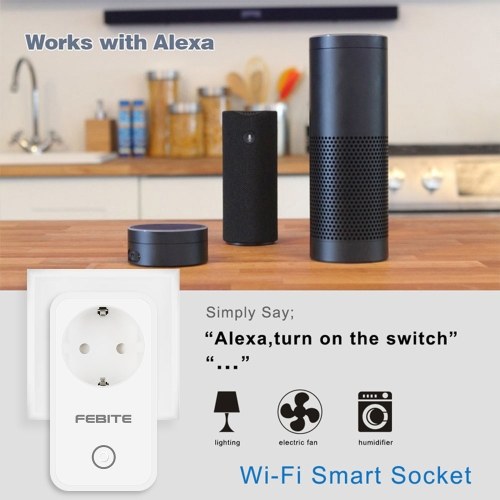 FEBITE FBE1 10A WiFi Smart Socket EU Plug Support Smartphone Remote Control & Timing Switch Works with Amazon Alexa & Google Home