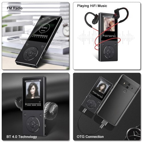 RUIZU D11 8GB MP3 MP4 Player بلوتوث مشغل موسيقى راديو FM مسجل صوت TF فتحة بطاقة 3.5 ملم سماعة ميكروفون مدمج مكبر صوت يدعم ساعة توقيت تقويم منبه عداد الخطى