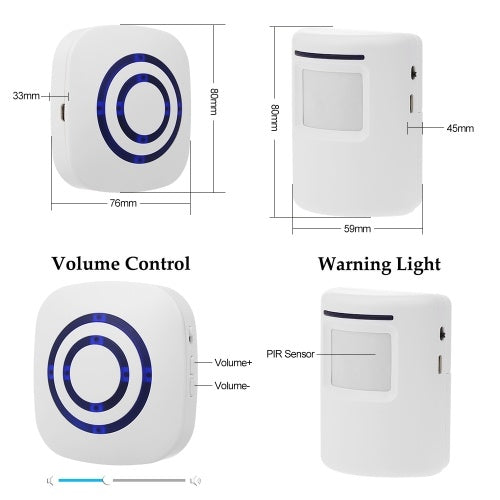 Smart Motion Sensor Alarm Wireless Doorbell Plug-in Door Bell Home Security Infrared Detector Alert Kits with 2 PIR Sensors 1 Receiver 38 Chime Tunes LED Indicators