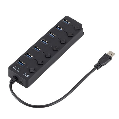 موزع USB 3.0 HUB 7 منافذ مع مفاتيح تشغيل/إيقاف عالية السرعة 5 جيجابت في الثانية وموسع منافذ USB متعددة للكمبيوتر الشخصي