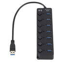 USB 3.0 HUB Splitter 7 Ports with On/Off Switches High Speed 5Gbps Micro Multiple USB Port Expander for PC Computer