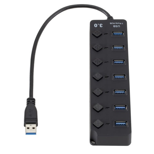 موزع USB 3.0 HUB 7 منافذ مع مفاتيح تشغيل/إيقاف عالية السرعة 5 جيجابت في الثانية وموسع منافذ USB متعددة للكمبيوتر الشخصي