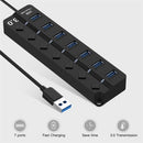 موزع USB 3.0 HUB 7 منافذ مع مفاتيح تشغيل/إيقاف عالية السرعة 5 جيجابت في الثانية وموسع منافذ USB متعددة للكمبيوتر الشخصي