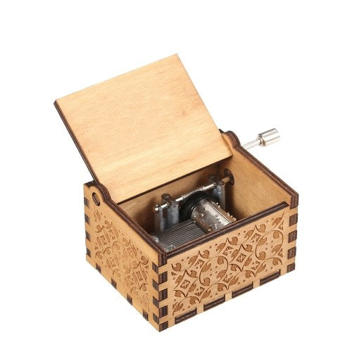 Wood Music Box Mini Vintage Engraved Hand-Operated Musical Box Birthday Christmas Valentine's Day Exquisite Gift