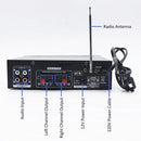 220V Mini Audio Power Amplifier BT Digital Audio Receiver AMP USB SD Slot MP3 Player FM Radio LCD Display Dual Microphone Input with Remote Control Dual Channel 50W+50W for Car Home Use