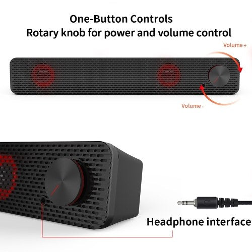 Smalody Soundbar Computer Speaker 3.5mm Wired Sound Bar USB Powered Speakers for Mobile Phone Laptop Computer