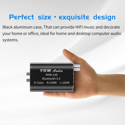 VHM338 Mini Bluetooth 5.0 Digital Amplifier Hifi Stereo Wireless Audio Receiver Power Amp 100W+100W Car Sound Amplifiers