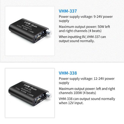 VHM338 Mini Bluetooth 5.0 Digital Amplifier Hifi Stereo Wireless Audio Receiver Power Amp 100W+100W Car Sound Amplifiers