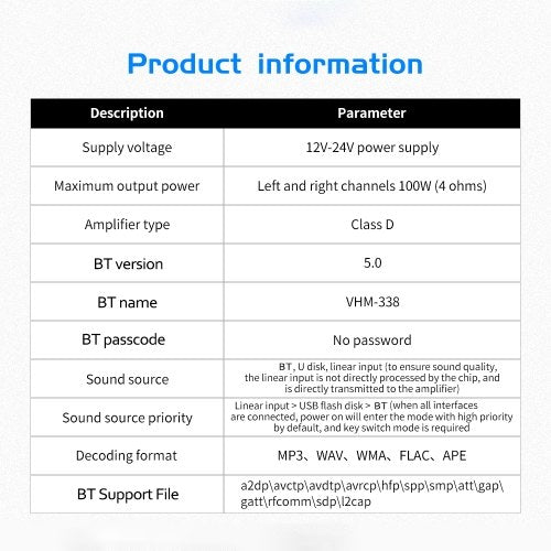 VHM338 بلوتوث صغير 5.0 مضخم رقمي Hifi ستيريو لاسلكي استقبال الصوت السلطة أمبير 100 واط + 100 واط مكبرات صوت السيارة