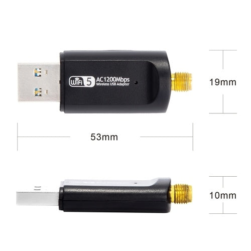 Dual Band Wireless USB Adapter 2.4G 5G WiFi Network Card AC1200Mbps USB3.0 Host Interface with 5dBi External Antenna