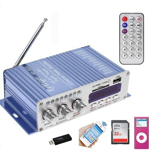 Mini BT Stereo Audio Power Amplifier Portable Sound Amp with Remote Control for Home and Car