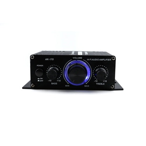 AK170 12V Mini Audio Power Amplifier Digital Audio Receiver AMP Dual Channel 20W+20W Bass Treble Volume Control for Car Home Use