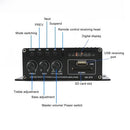 AK370 12V Mini Audio Power Amplifier BT Digital Audio Receiver AMP USB Memory Card Slot MP3 Player FM Radio LCD Display with Remote Control Dual Channel 20W+20W Bass Treble Volume Control for Car Home Use