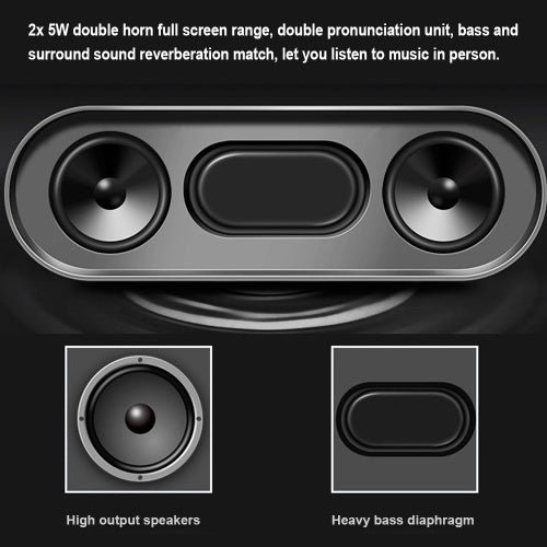 Bluetooth Soundbar Audio Player Wireless Speaker Subwoofer 3D Surround Speakers FM Radio Clock TF USB for Home TV PC