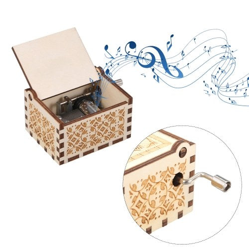 Wood Music Box Mini Vintage Engraved Hand-Operated Musical Box Birthday Christmas Valentine's Day Exquisite Gift