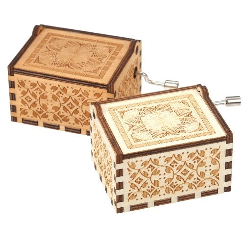 Wood Music Box Mini Vintage Engraved Hand-Operated Musical Box Birthday Christmas Valentine's Day Exquisite Gift