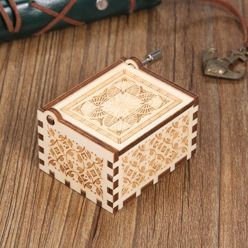 Wood Music Box Mini Vintage Engraved Hand-Operated Musical Box Birthday Christmas Valentine's Day Exquisite Gift