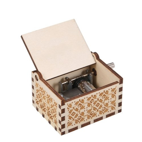 Wood Music Box Mini Vintage Engraved Hand-Operated Musical Box Birthday Christmas Valentine's Day Exquisite Gift