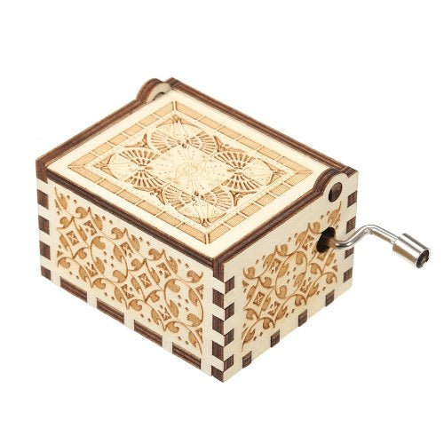 Wood Music Box Mini Vintage Engraved Hand-Operated Musical Box Birthday Christmas Valentine's Day Exquisite Gift