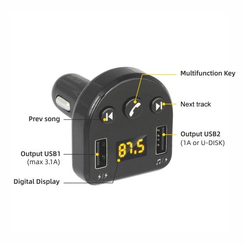 Car Charger Dual USB with FM Transmitter Bluetooth Hands-free FM Modulator Car Phone Charger