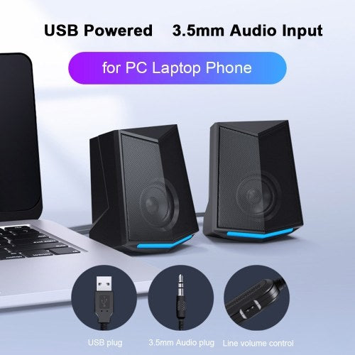 V-115 مكبر صوت للكمبيوتر المكتبي صوت 2.0 قناة صوت ستيريو 3 وات مخرج طاقة USB مضخم صوت صغير محمول للكمبيوتر المحمول والهاتف