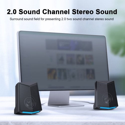 V-115 Computer Desktop Speaker Audio 2.0 Sound Channel Stereo Sound 3W Output Power USB Mini Portable Subwoofer for PC Laptop Phone