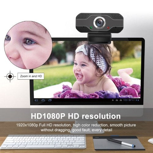 1080p Full HD Webcam USB Web Camera  Clip-On Webcams with Microphone for Computer PC Laptops Video Conference