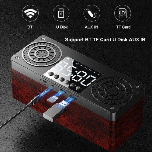 A10 Portable Bluetooth 5.0 Speaker Alarm Clock Radio Wireless Speakers Support TF Card U Disk AUX IN FM Radio for Smart Phone Tablet PC