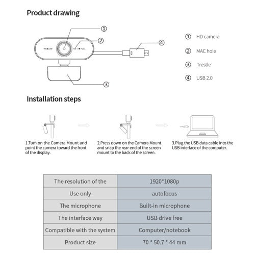 2K Auto Focus 1080P High-definition Webcam with Microphone Mini Computer Camera USB2.0 Drive Free