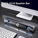 SADA V110 Speaker Bar Computer Speakers with LED Light 3.5mm Audio Cable Wired Computer Sound Bar USB Powered Mini Soundbar Speaker for TV PC Cellphone Tablets Desktop Laptop