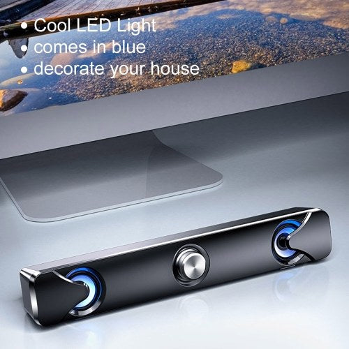 SADA V110 Speaker Bar Computer Speakers with LED Light 3.5mm Audio Cable Wired Computer Sound Bar USB Powered Mini Soundbar Speaker for TV PC Cellphone Tablets Desktop Laptop