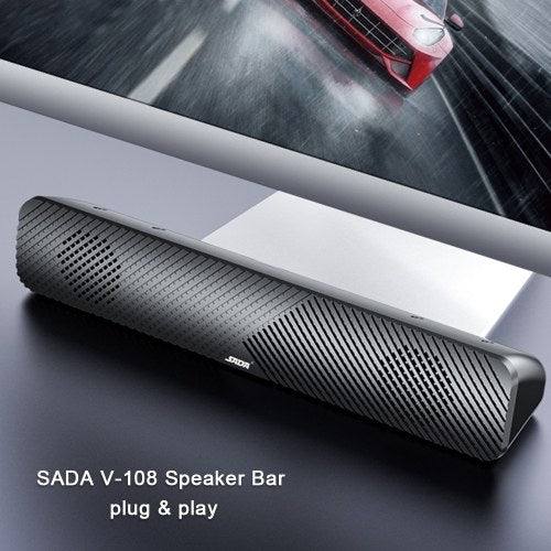 SADA V-108 Speaker Bar Computer Speakers Stereo HiFi Sound Wired Computer Sound Bar Rich Bass USB Powered Soundbar Speaker for PC TV Smart Phone Tablets Desktop Laptop