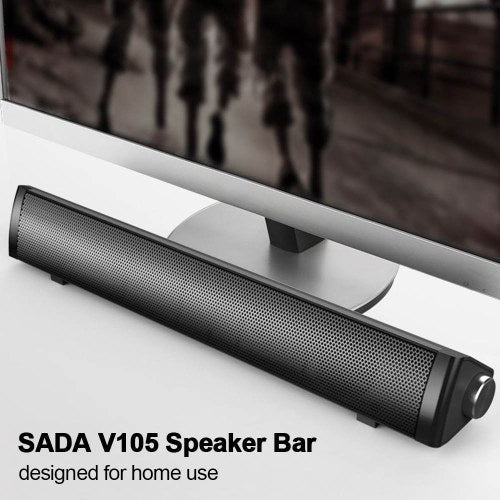 SADA V105 Speaker Bar Computer Speakers Wired Computer Sound Bar Stereo USB Powered Mini Long Soundbar Speaker with HiFi Sound Rich Bass for TV PC Cellphone Tablets Desktop Laptop