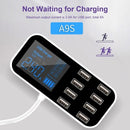 A9S Fast Car Charger 8 Port Multi USB LCD Display 12V Phone Charger USB Hub for Phone Tablets DVR