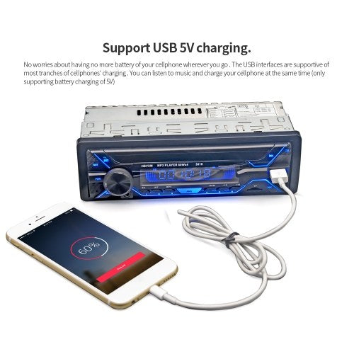 Car Stereo Radio MP3 Player FM USB AUX BT Auto Multimedia Player LED Display Car Audio Receiver with Colorful Light