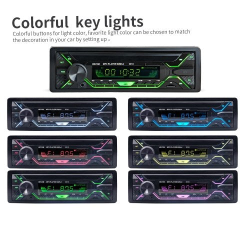 Car Stereo Radio MP3 Player FM USB AUX BT Auto Multimedia Player LED Display Car Audio Receiver with Colorful Light